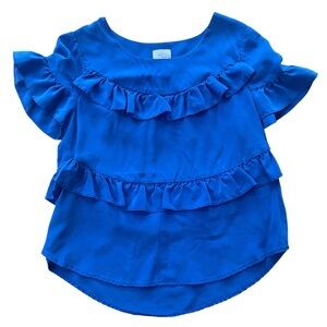 HD in Paris Blue Silk Ruffle Blouse